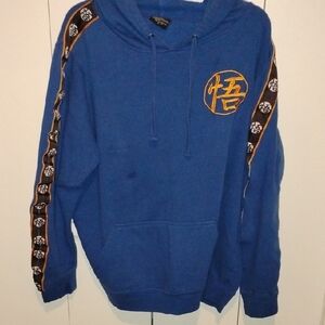 Blue Graphic Pullover Hoodie with Contrast Sleeve Tape